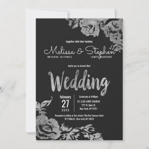 Elegant Black Silver Floral Wedding Invitation