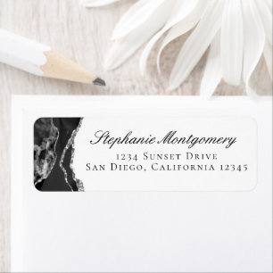 Elegant Black Silver Foil Agate Return Address Return Address Label