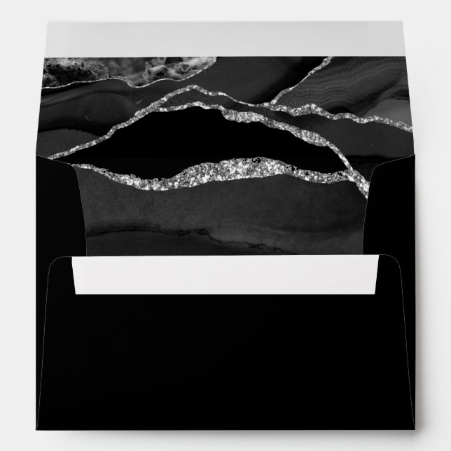 Elegant Black Silver Foil Agate Wedding Envelope (Back (Bottom))
