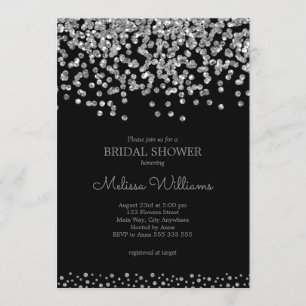 Elegant Black Silver Foil Confetti Bridal Shower Invitation
