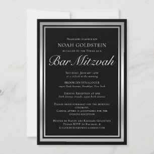 Elegant Black Silver Formal Bar Mitzvah Invitation