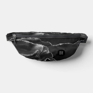 Elegant Black Silver Glitter Agate Marble  Bum Bags
