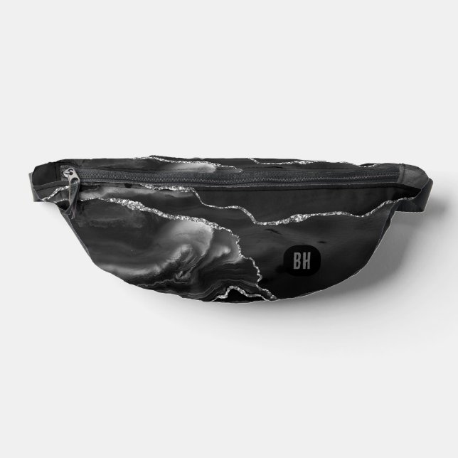 Elegant Black Silver Glitter Agate Marble  Bum Bags (Lay Down)