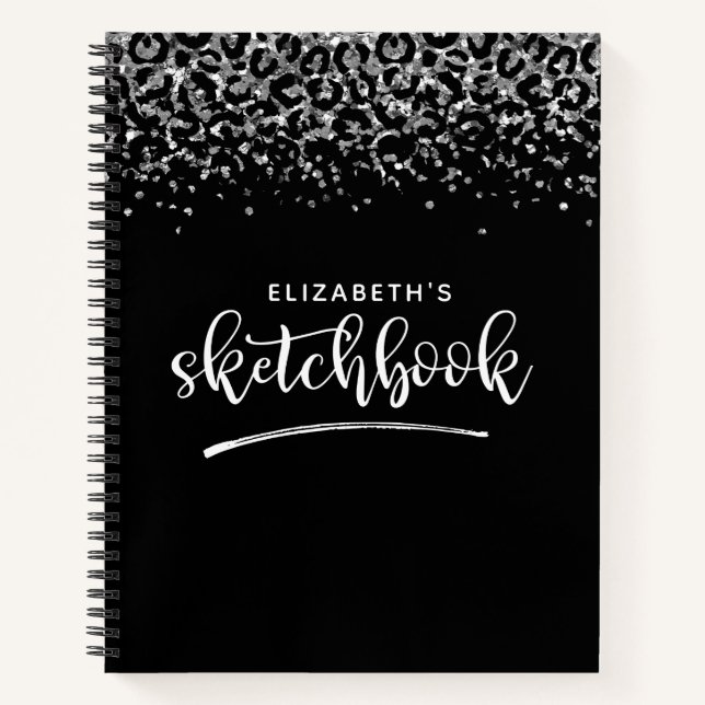 Elegant Black Silver Glitter Artist Sketchbook Notebook (Front)