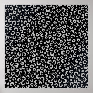 Elegant Black Silver Glitter Leopard Animal Print