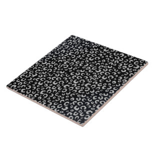 Elegant Black Silver Glitter Leopard Animal Print Ceramic Tile