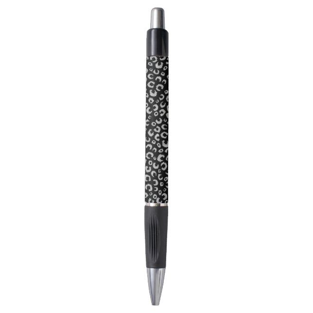 Elegant Black Silver Glitter Leopard Pattern (Front Vertical)