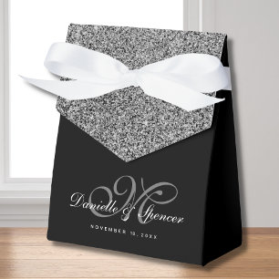 Elegant Black Silver Glitter Wedding Thank You Favour Box