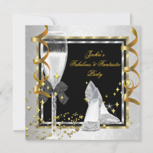 Elegant Black Silver Gold Any Age Birthday Party Invitation