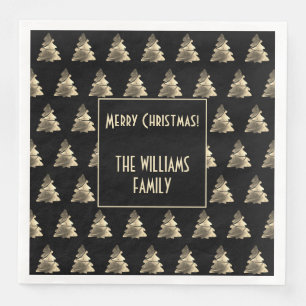 Elegant Black Silver Gold Christmas Tree Pattern Napkin