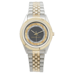 Elegant Black Silver Gold Foil Personalised Watch