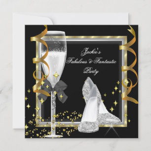 Elegant Black Silver Gold Women's Birthday Party Invitation