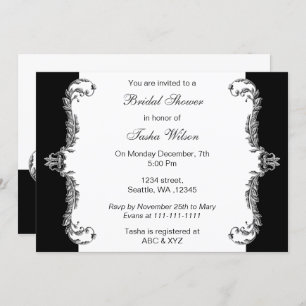 Elegant black silver grey Bridal Shower Invites