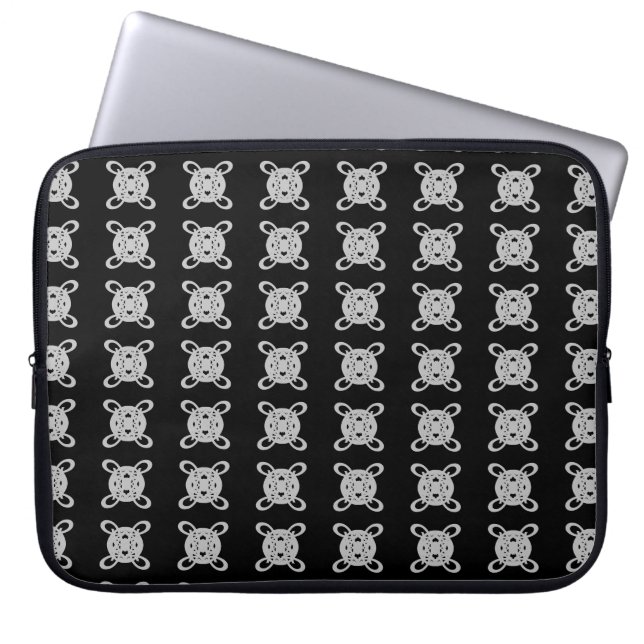 Elegant Black & Silver Grey Circle Pattern Laptop Sleeve (Front)
