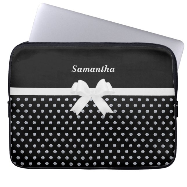 Elegant Black & Silver Grey Diamonds Laptop Laptop Sleeve (Front)