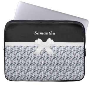 Elegant Black & Silver Grey Fractal Diamond Laptop Sleeve