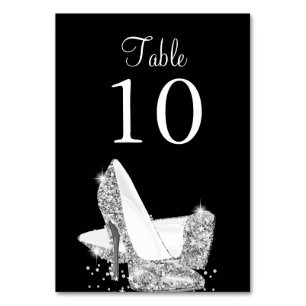 Elegant Black Silver Heels Table Number Card