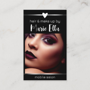 Elegant Black Silver Lines Photo QR Code Template  Business Card