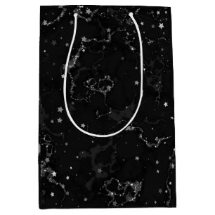 Elegant Black Silver Marble Stars Medium Gift Bag