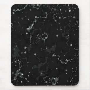 Elegant Black Silver Marble Stars Mouse Pad