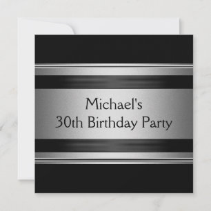 Elegant Black & Silver Metal 30th Birthday Party Invitation