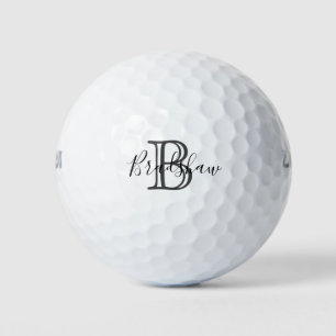Elegant Black Silver Monogram Custom Name Golf Balls
