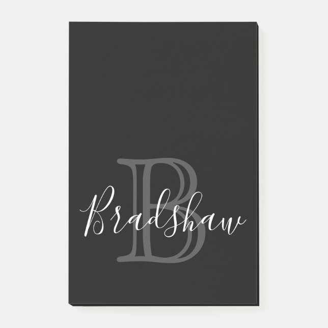 Elegant Black Silver Monogram Custom Name  Post-it Notes (Front)