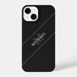Elegant Black Silver Monogram Name Personalised iPhone 14 Case