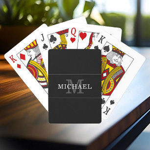 Elegant Black Silver Monogram Name Personalised Playing Cards