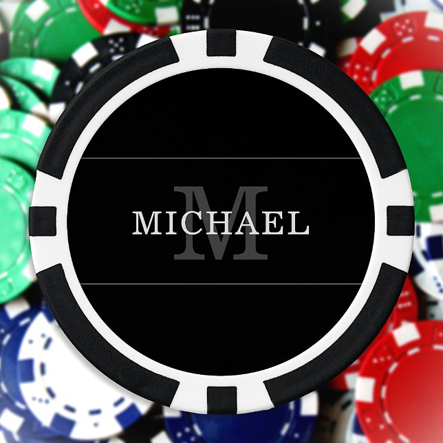 Elegant Black Silver Monogram Name Personalised Poker Chips (Creator Uploaded)