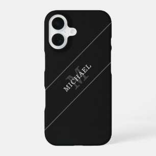 Elegant Black Silver Monogram Name Personalized iPhone 16 Case