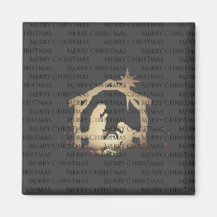 Elegant Black Silver Nativity Merry Christmas  Magnet