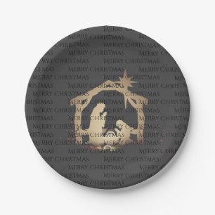 Elegant Black Silver Nativity Merry Christmas  Paper Plate