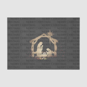 Elegant Black Silver Nativity Merry Christmas Tissue Paper