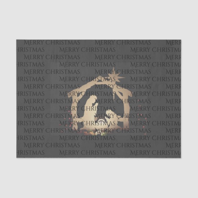 Elegant Black Silver Nativity Merry Christmas Tissue Paper (Front)
