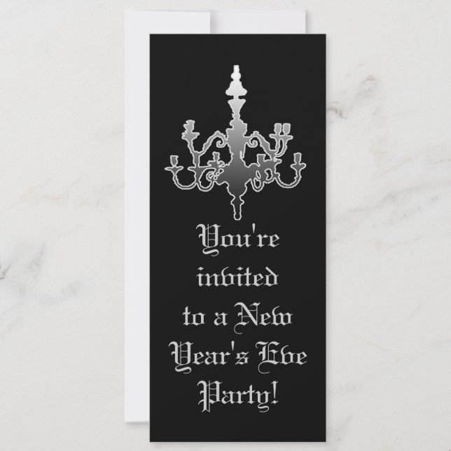 Elegant Black & Silver New Year's Eve Invitations (Front)