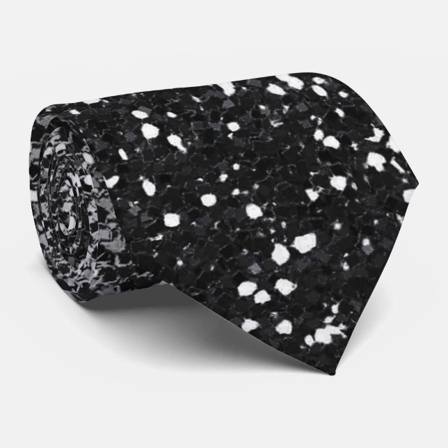Elegant Black & Silver Ombre Glitter Sparkle  Tie (Rolled)