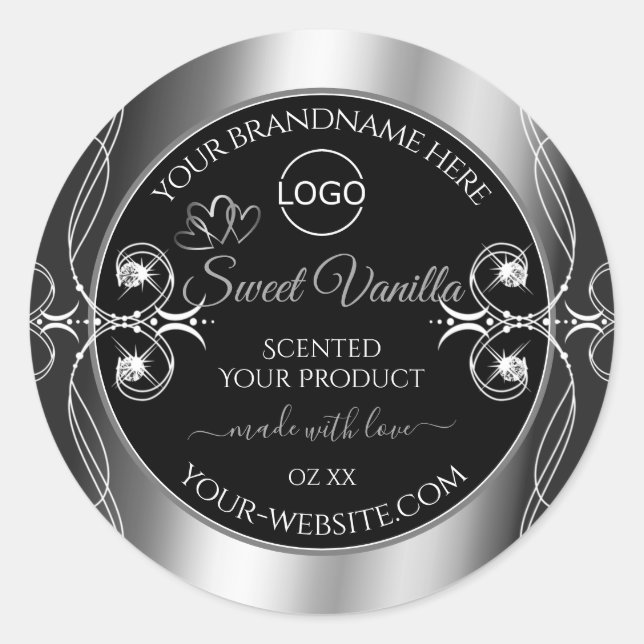 Elegant Black Silver Product Labels Diamonds Logo (Front)