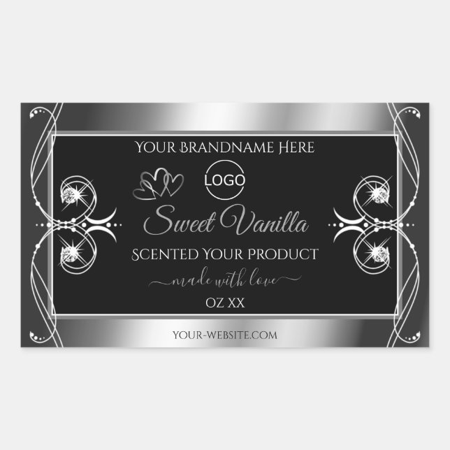 Elegant Black Silver Product Labels Diamonds Logo (Front)