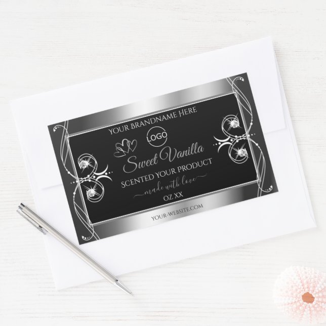 Elegant Black Silver Product Labels Diamonds Logo (Envelope)