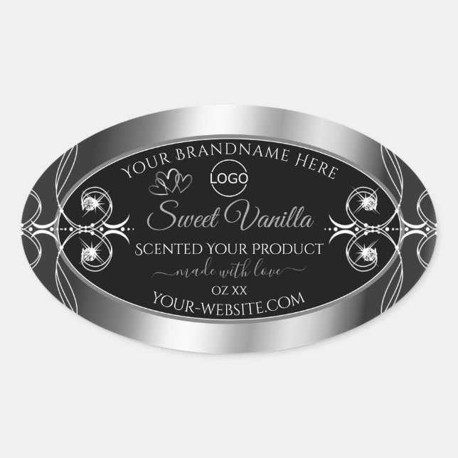 Elegant Black Silver Product Labels Diamonds Logo (Front)