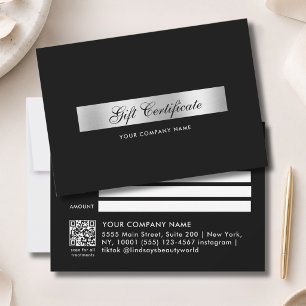 Elegant Black Silver QR Code Gift Certficate