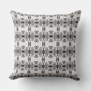 Elegant Black & Silver Spiral Geometric Pattern Cushion