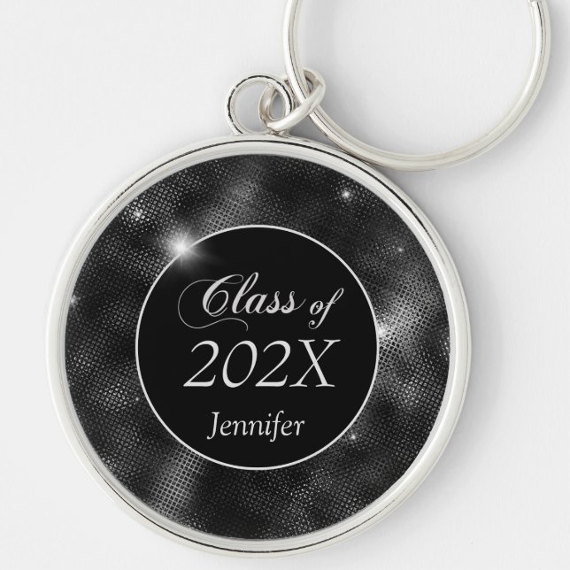 Elegant Black Silver Starshine Graduation Key Ring (Front)