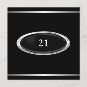 Elegant Black Silver Stripe 21st Birthday Male Invitation