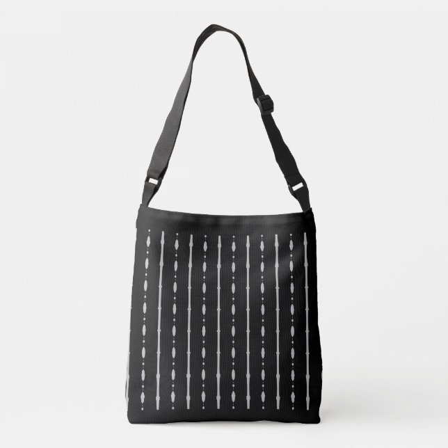 Elegant Black & Silver Vertical Lines Crossbody Bag (Back)