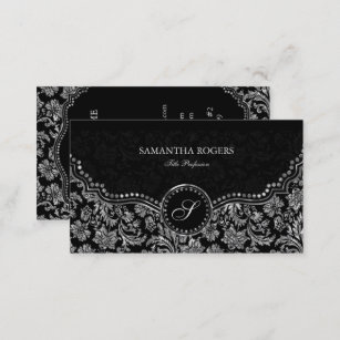 Elegant Black & Silver  Vintage Floral Damasks Business Card