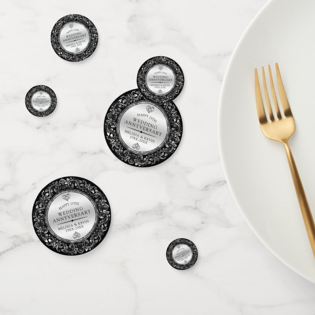 Elegant Black & Silver Wedding Anniversary Confetti (Group)