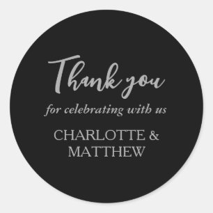 Elegant Black Silver Wedding Classic Round Sticker