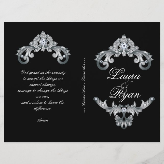 Elegant Black Silver Wedding Program Flyer (Front)